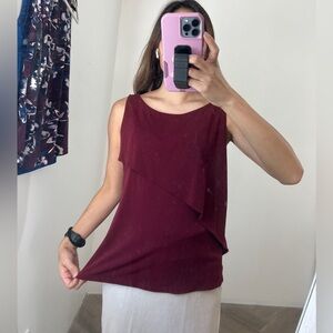 Ann Taylor Deep Red Asymmetrical Tank Top